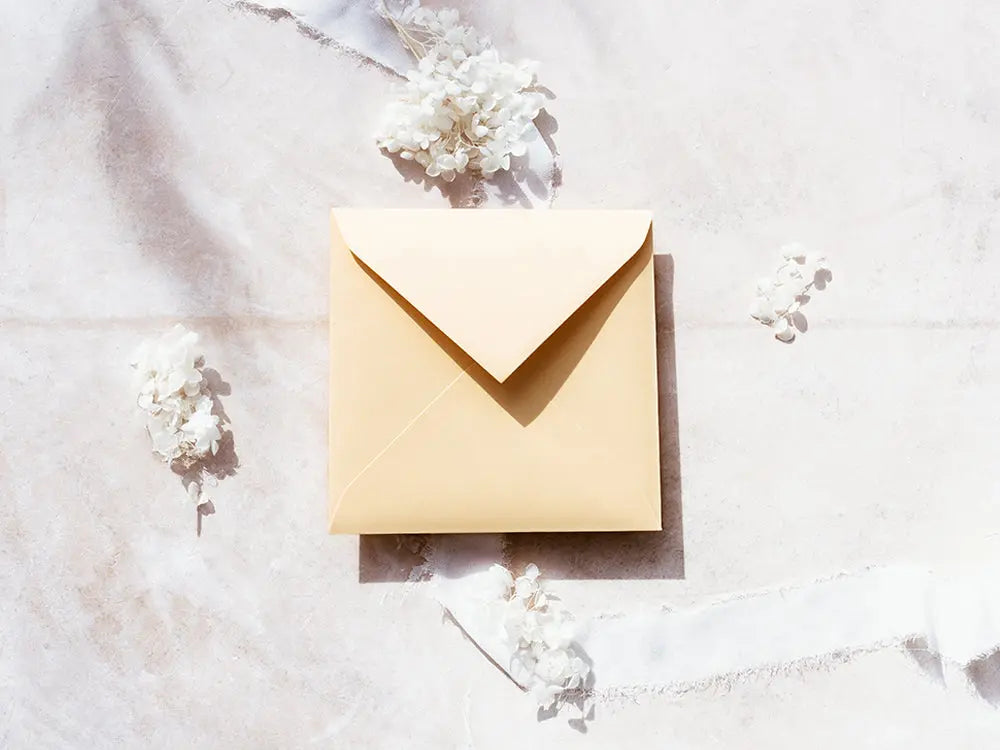 Sobre cuadrado de diseño moderno y exclusivo, ideal para invitaciones de bodas, eventos especiales o proyectos creativos. Disponible en diversos tamaños y acabados para adaptarse a tus necesidades.