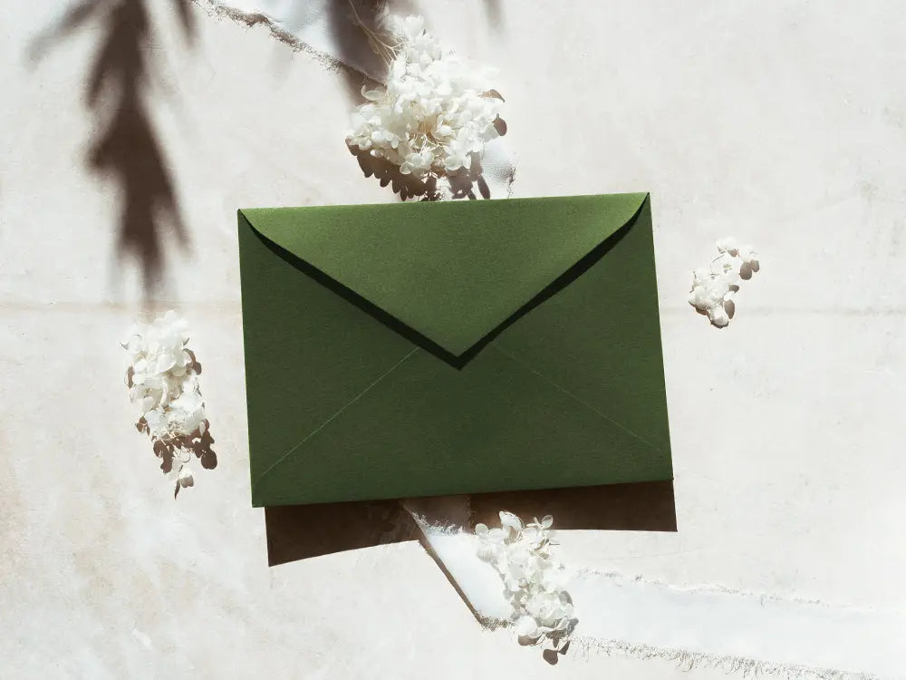 Sobre de moda tipo cuartilla elegante, ideal para invitaciones o correspondencia formal. Perfecto para papelería de alta calidad, disponible en varios colores y acabados.