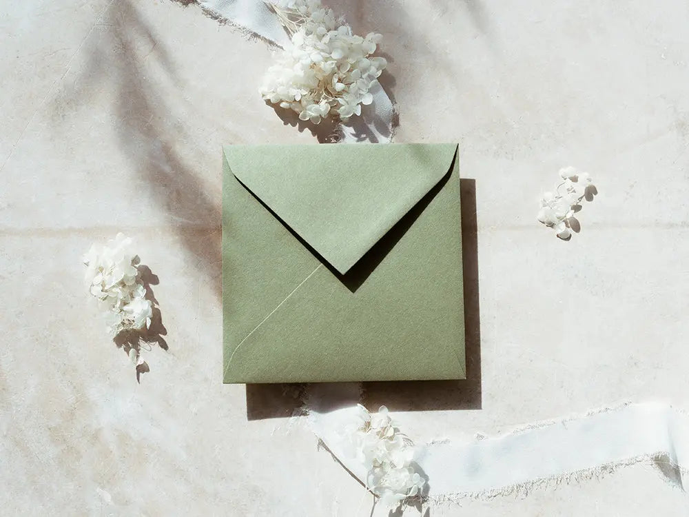 Sobre cuadrado de diseño moderno y exclusivo, ideal para invitaciones de bodas, eventos especiales o proyectos creativos. Disponible en diversos tamaños y acabados para adaptarse a tus necesidades.