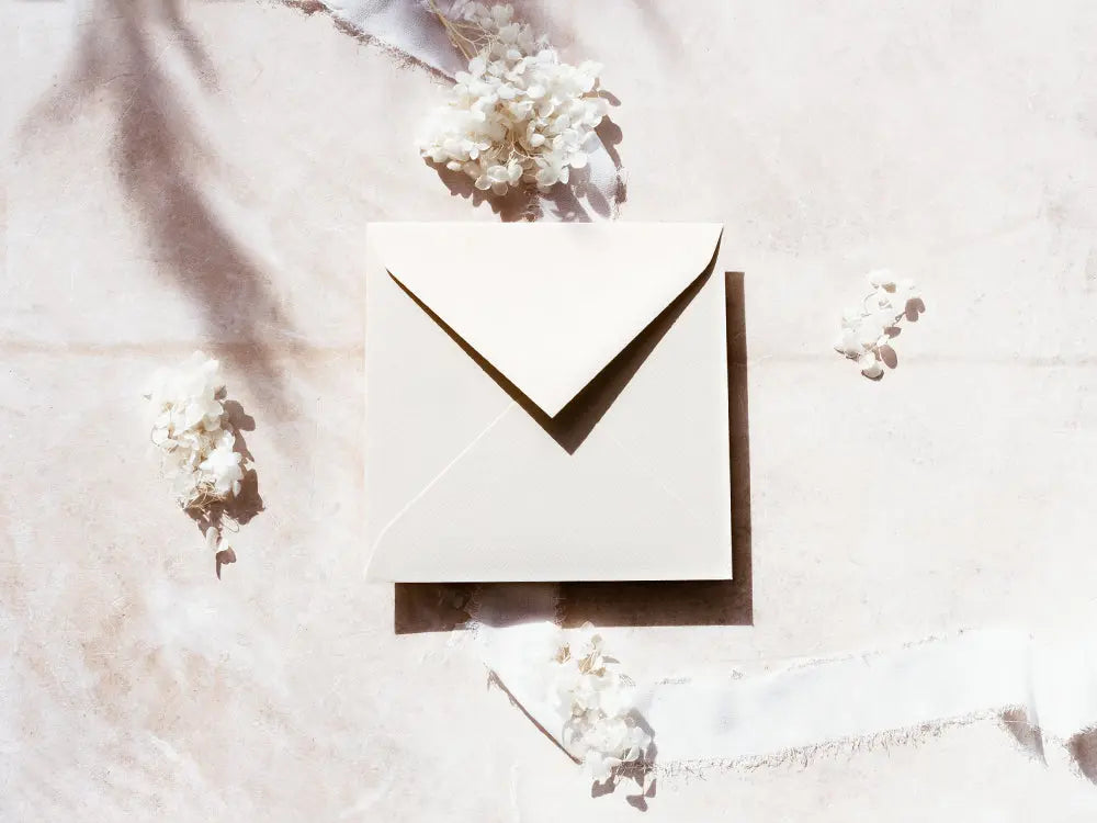 Sobre cuadrado de diseño moderno y exclusivo, ideal para invitaciones de bodas, eventos especiales o proyectos creativos. Disponible en diversos tamaños y acabados para adaptarse a tus necesidades.