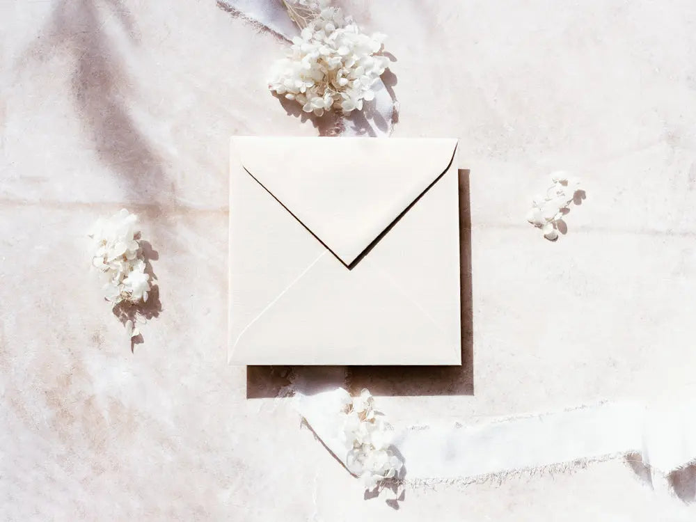 Sobre cuadrado de diseño moderno y exclusivo, ideal para invitaciones de bodas, eventos especiales o proyectos creativos. Disponible en diversos tamaños y acabados para adaptarse a tus necesidades.