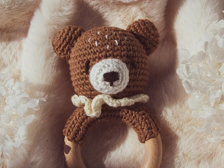 Sonajero de crochet Osito. Detalles personalizados para bautizo. Detalles hechos a mano para bebé. Sonajero personalizado. Sonajero animalitos. Sonajero sensorial.