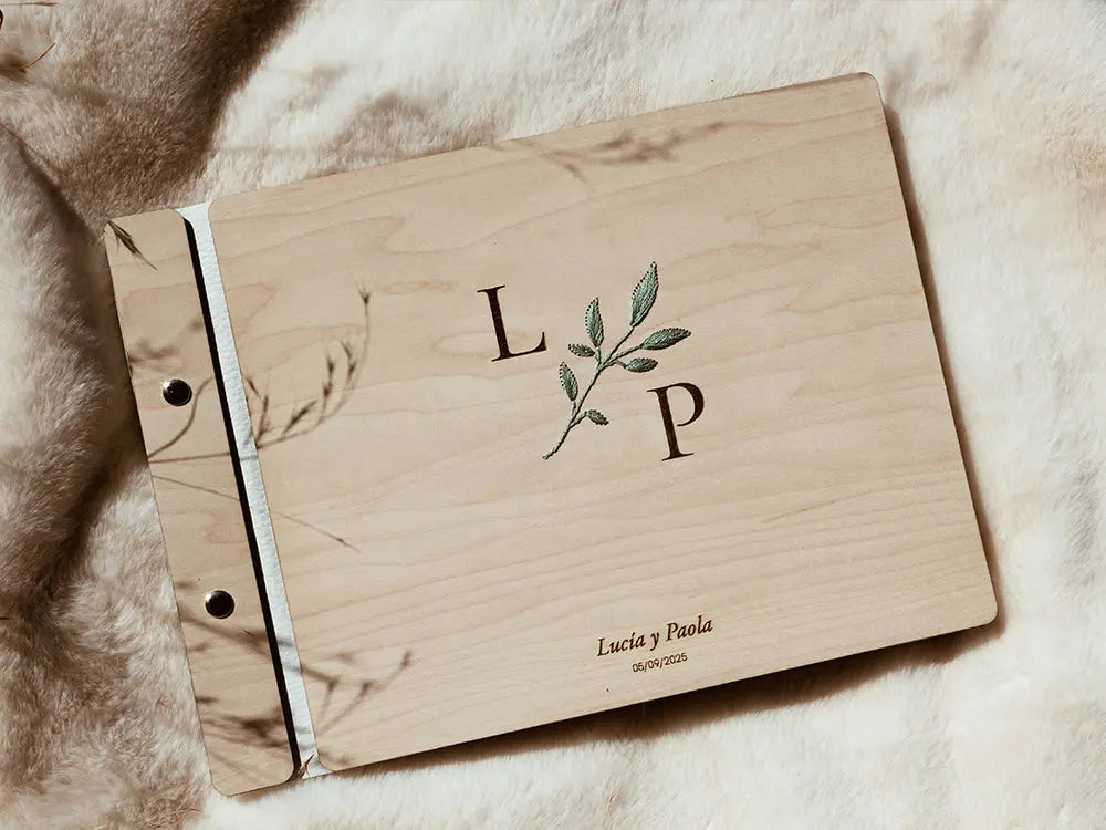 Álbum para bodas - Libro de firmas de madera bordado