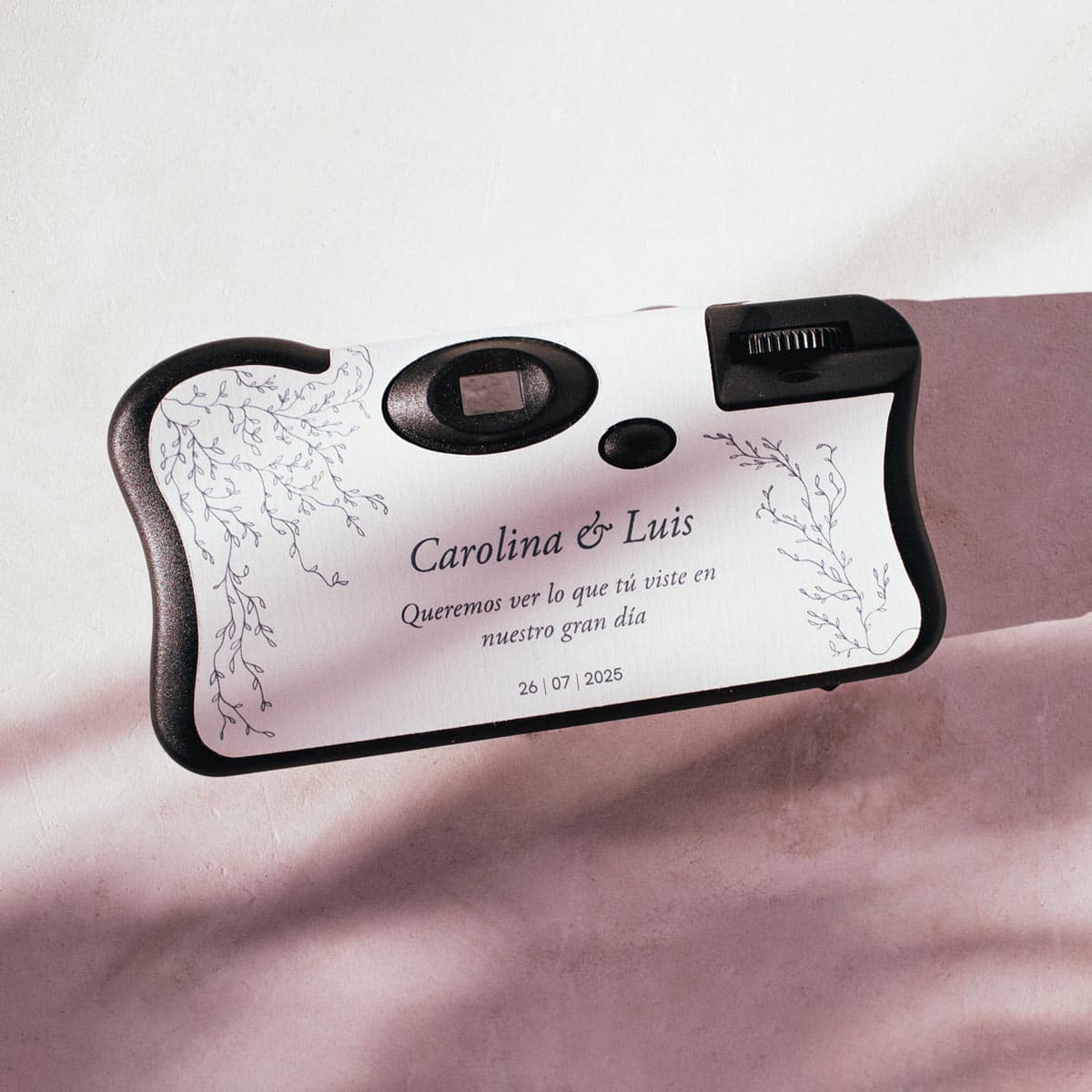 Cámara de fotos desechables para bodas diseño trasero