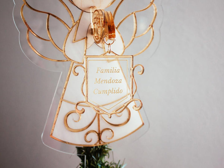 Adorno Ángel Navidad Dorado Personalizado plano detalle