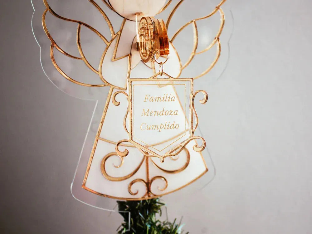 Adorno Ángel Navidad Dorado Personalizado plano detalle