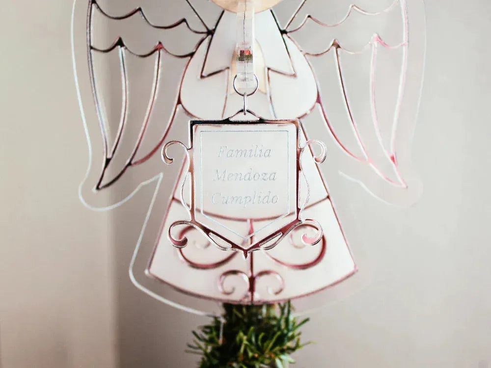 Adorno Ángel Navidad Dorado Personalizado plano detalle