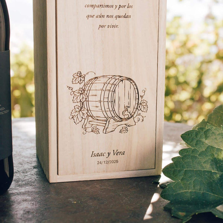 Caja de vino madera personalizada plano detalle