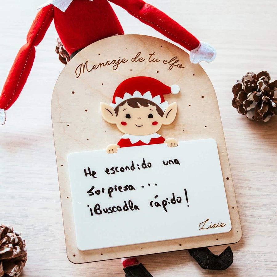 Cartel Elfo Navidad con Mensaje Personalizado plano detalle con cartel escrito