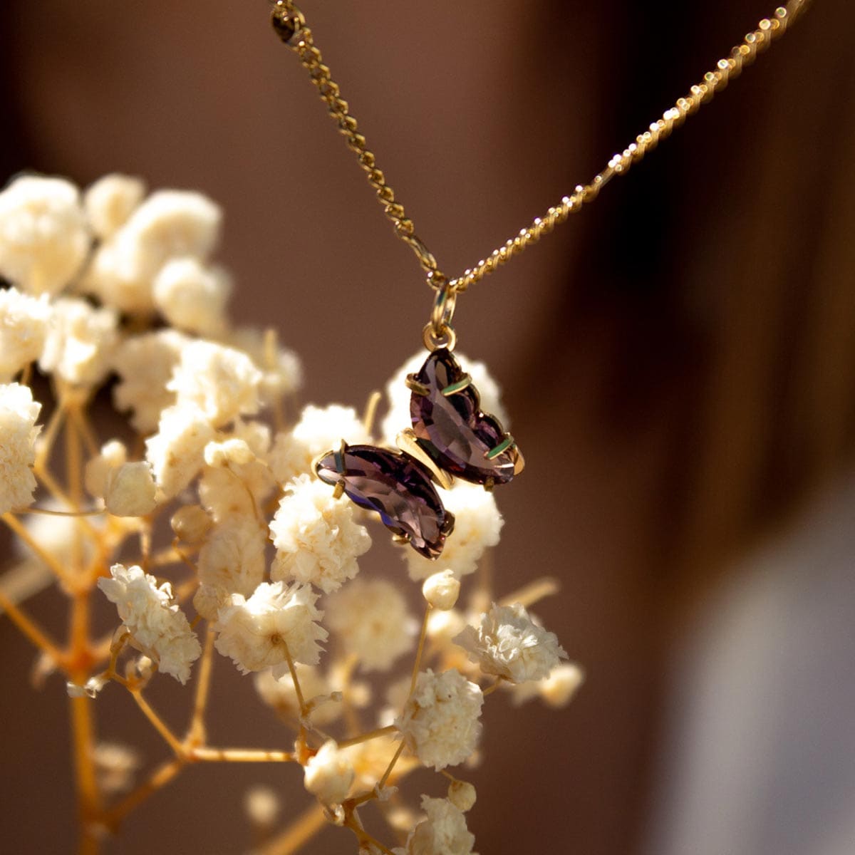 Collar Metamorfosis Plata Mariposa Ciruela