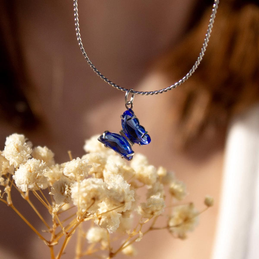 Collar Metamorfosis Plata Mariposa Azul Zafiro