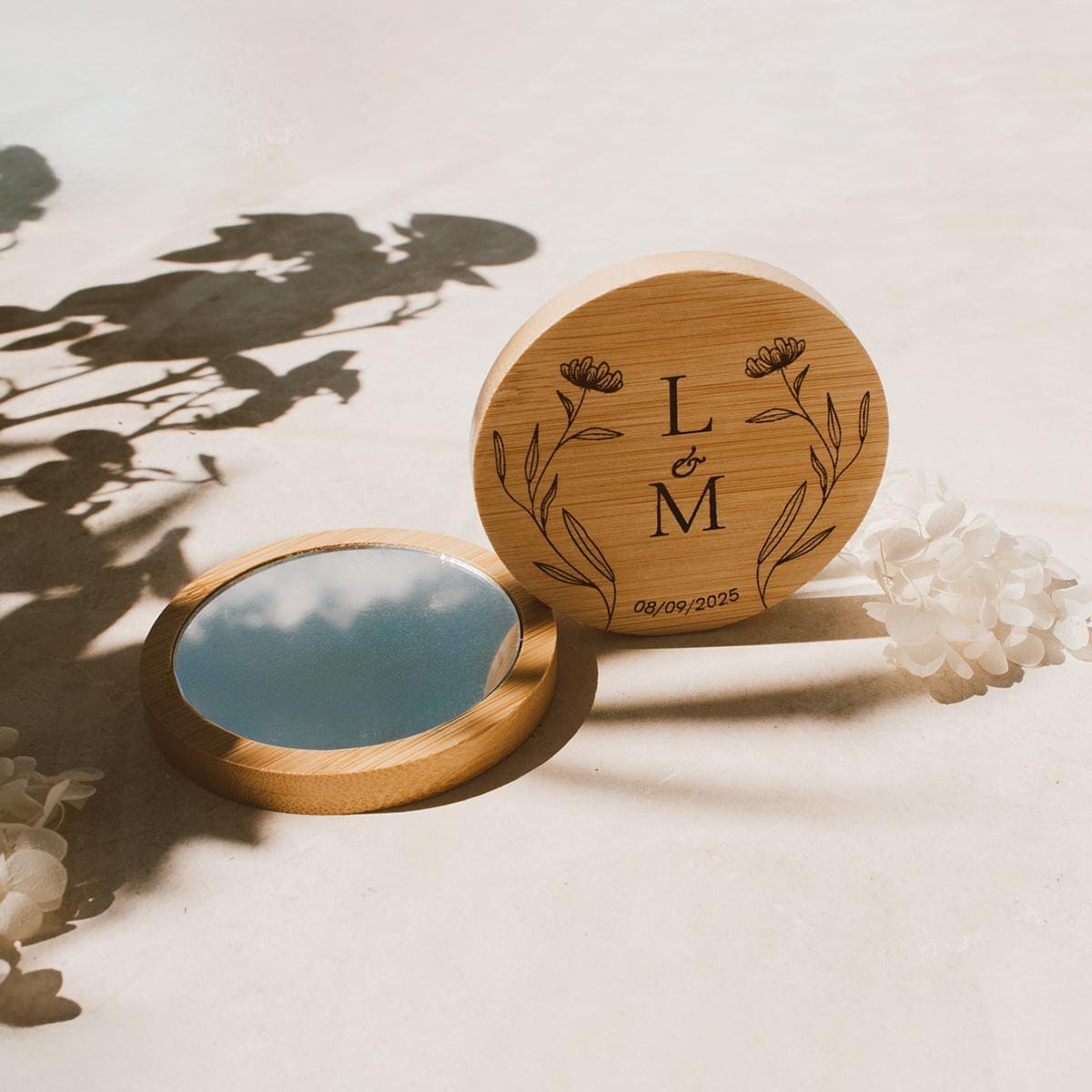 Espejo personalizado boda de madera natural