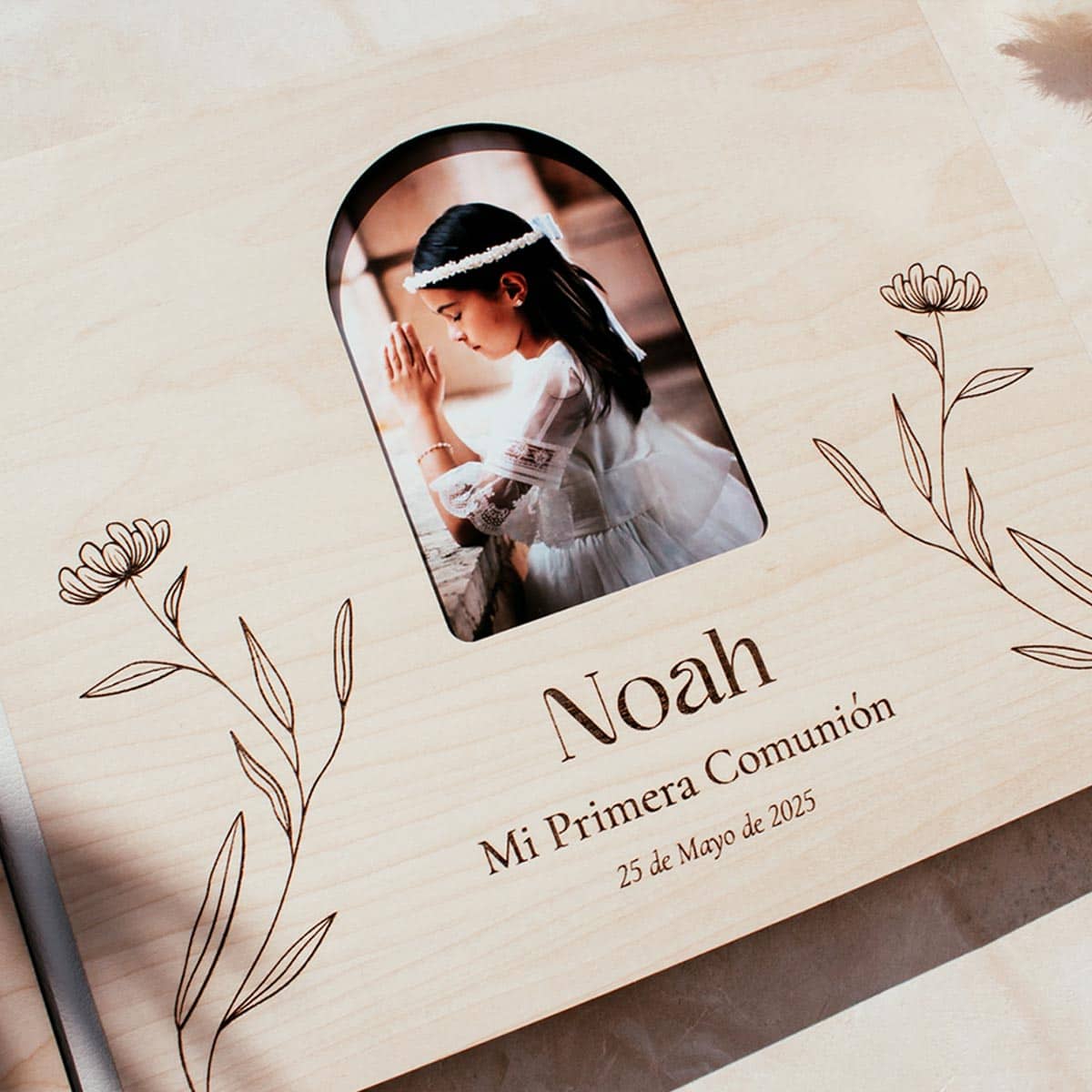 Libro de firmas comunión personalizado foto plano detalle diseño flores