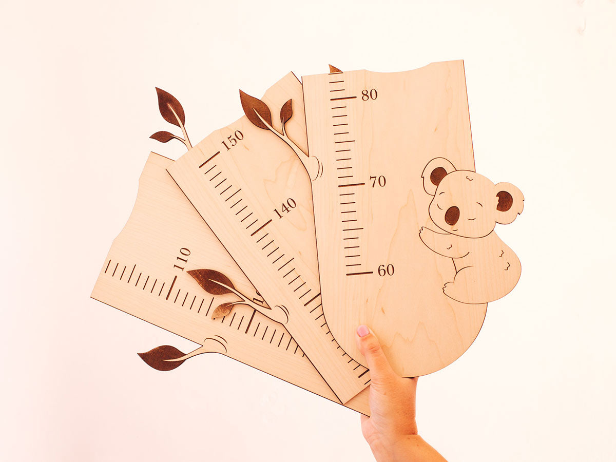 Láminas del Medidor Infantil Koalas de Madera Natural 