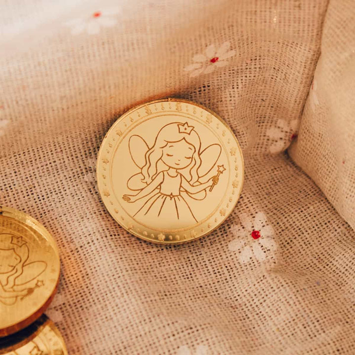 Monedas Hada de los Dientes plano detalle dentro de la caja