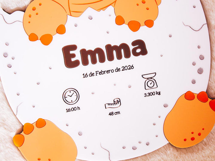 Natalicio dinosaurio personalizado bebé datos de nacimiento de cerca