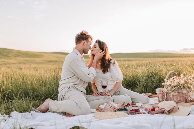 Pareja acaramelada en un picnic