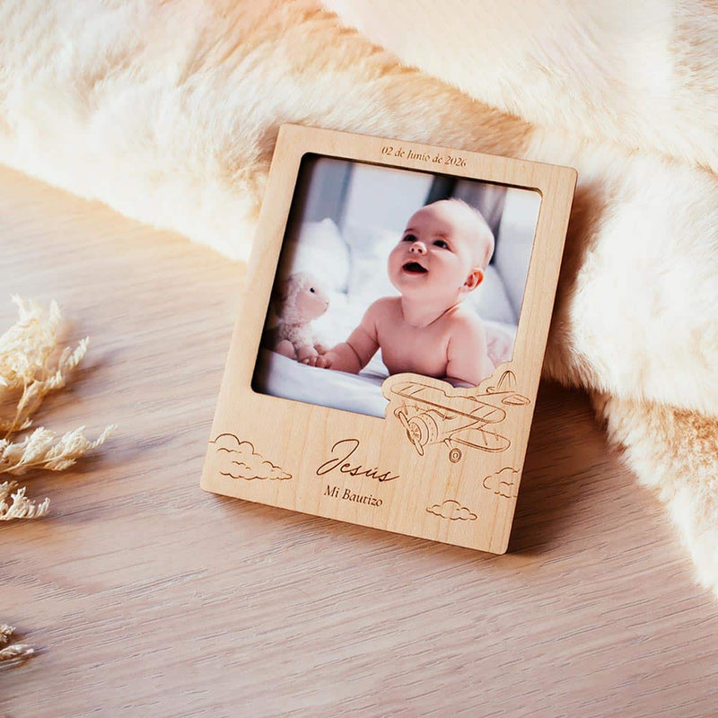 Portafotos bautizo personalizados diseño nubes plano general