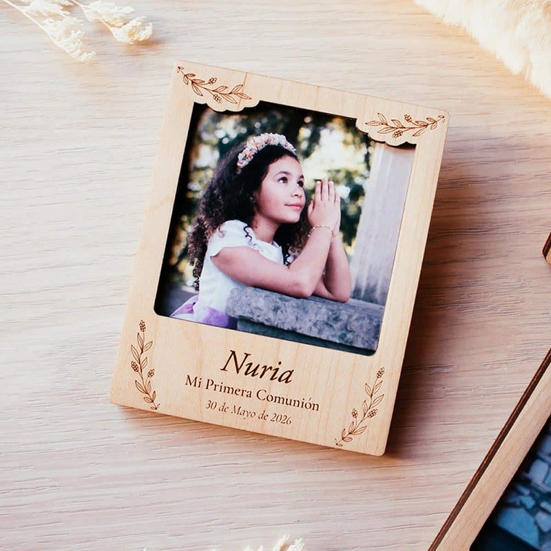 Portafotos Comunión personalizados diseño hojas de cerca