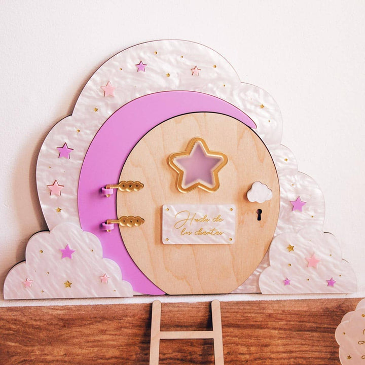 Puerta del Hada de los Dientes personalizada lila plano de cerca