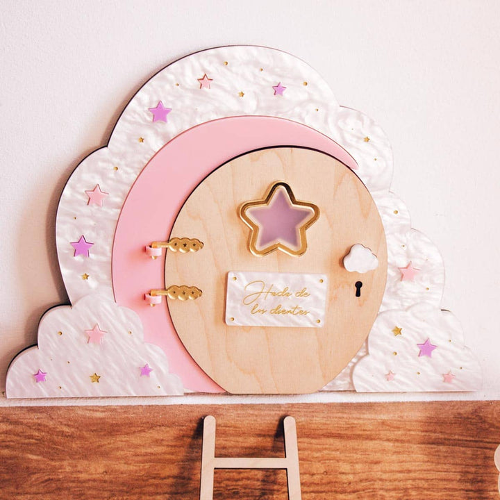 Puerta del Hada de los Dientes personalizada rosa plano de cerca