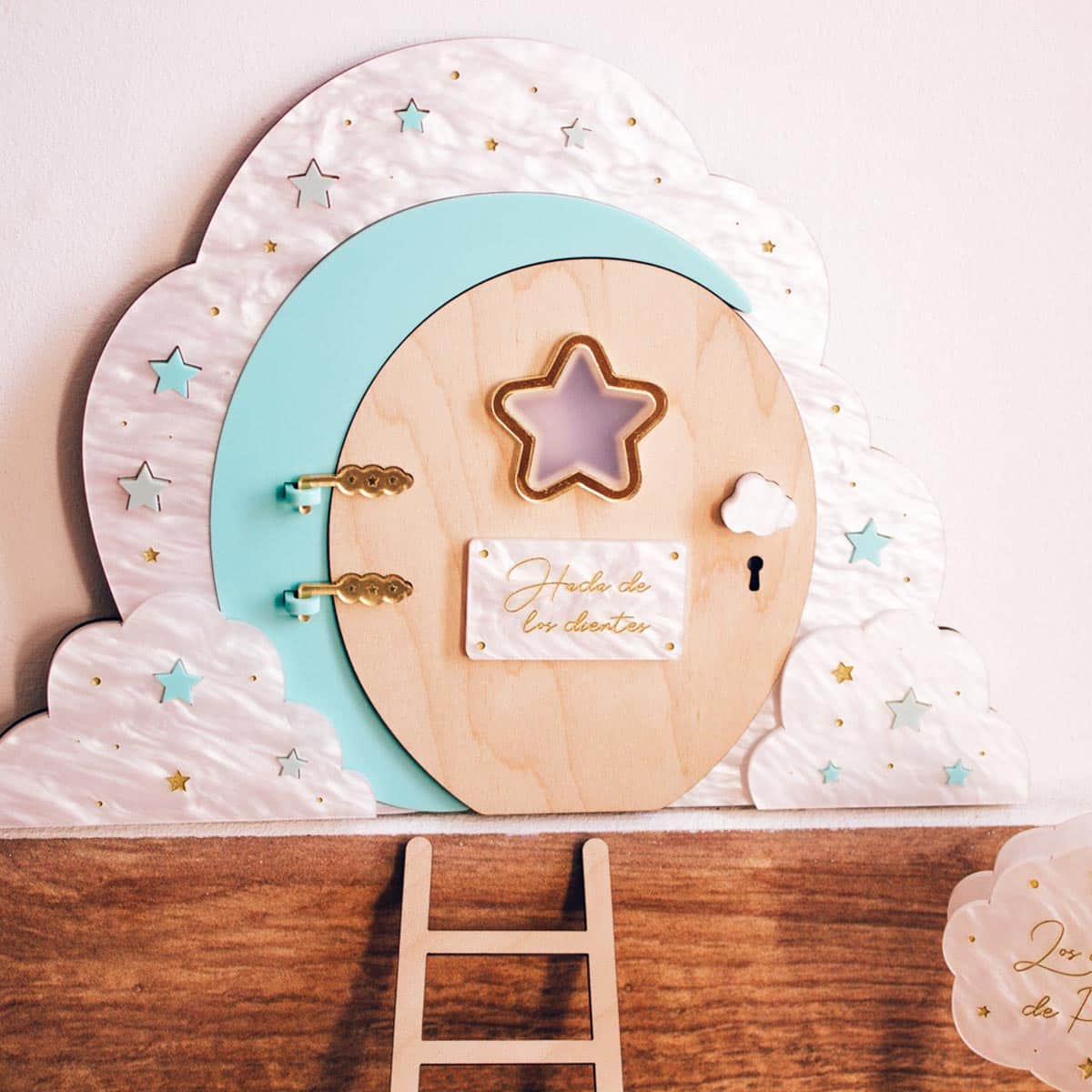 Puerta del Hada de los Dientes personalizada turquesa plano de cerca