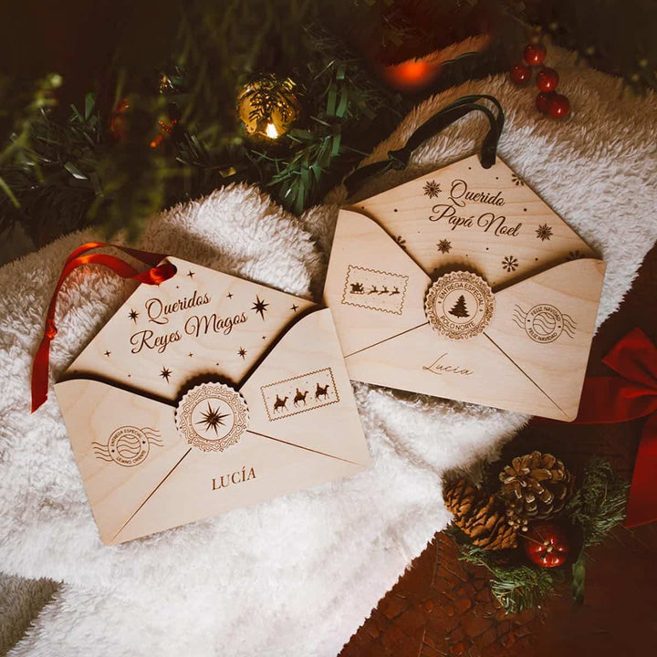 Sobres de Madera Carta de Navidad Papá Noel y Reyes Magos
