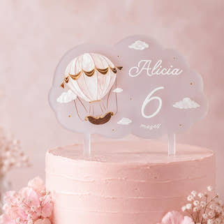 Topper Tarta personalizado con diseño de globos aerostáticos