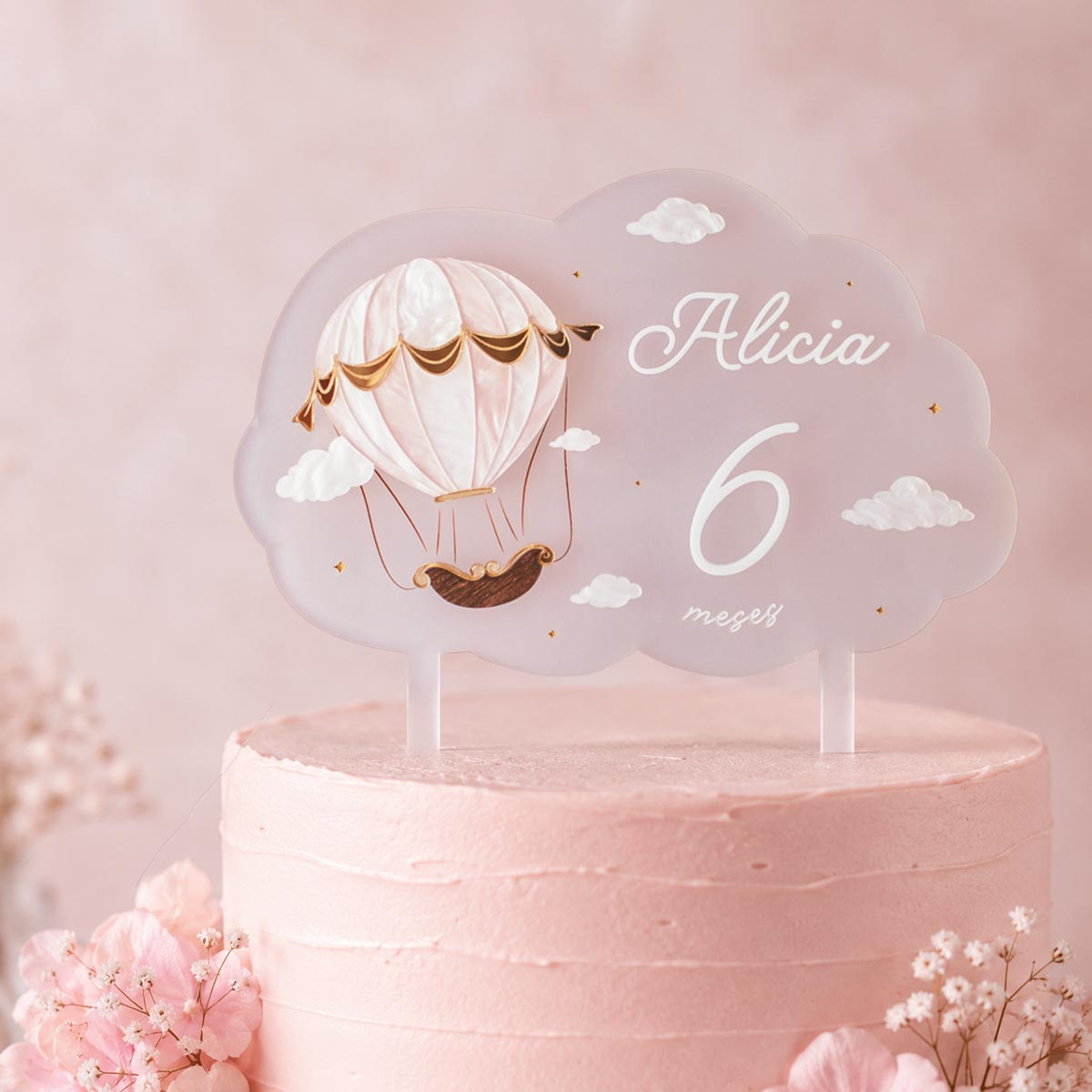 Topper Tarta personalizado con diseño de globos aerostáticos