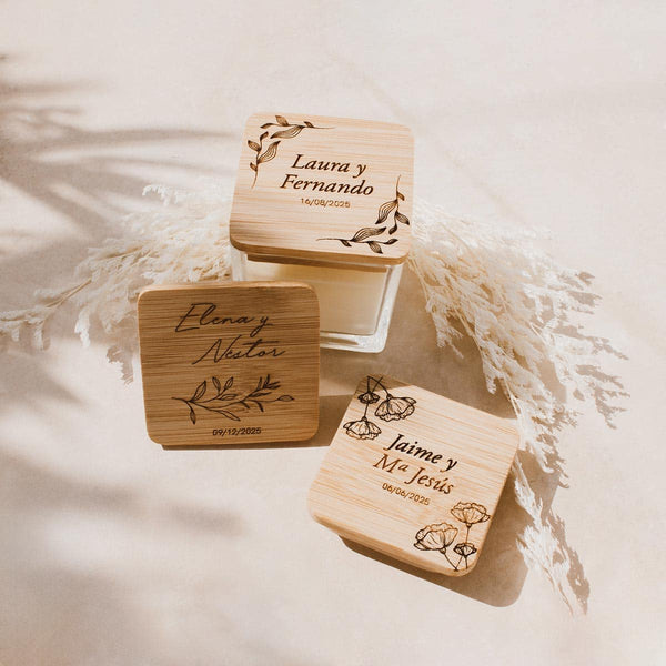 Vela aromática cuadrada personalizada boda diferentes diseños